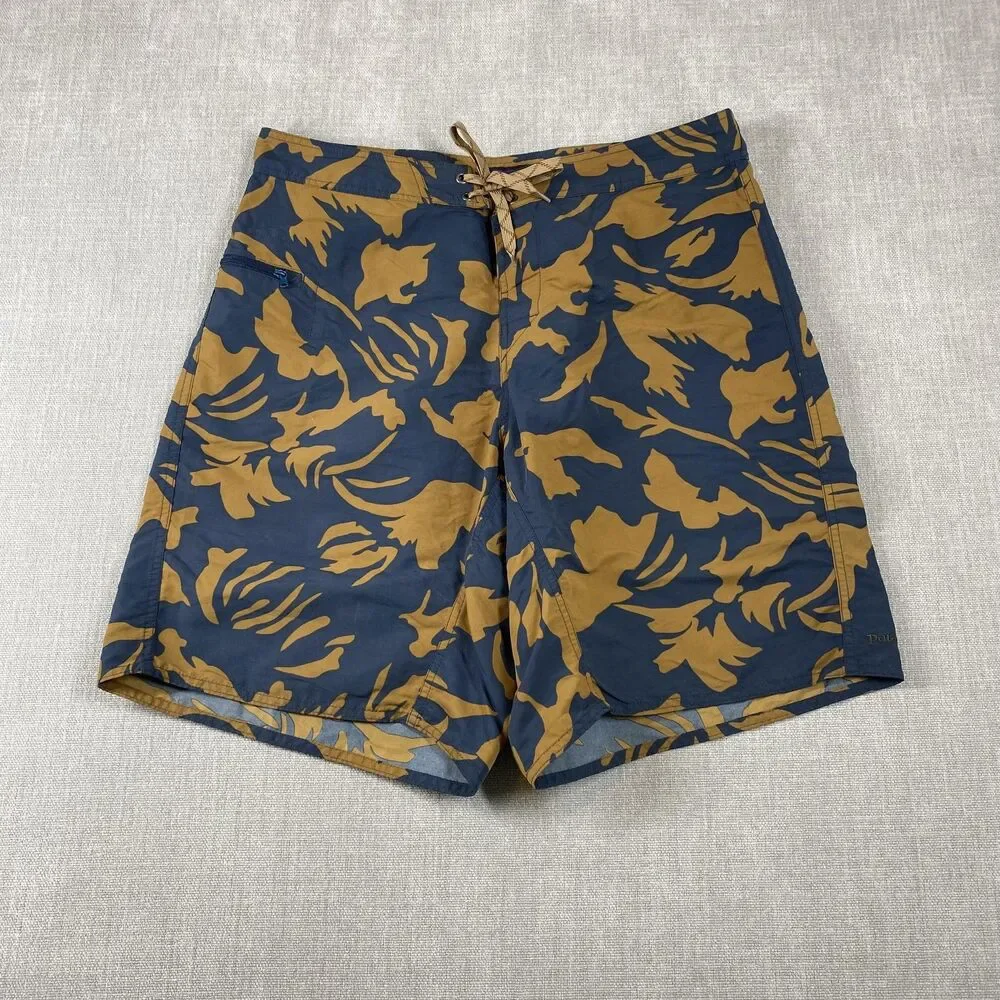 Patagonia Board Shorts Mens 35 Blue Brown Floral Print Drawstring Surf Quick Dry